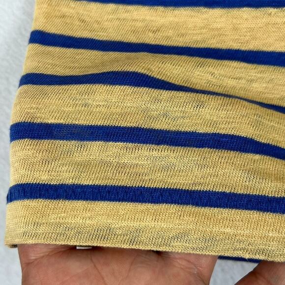 J Crew T-Shirt Womens Small Yellow Blue Striped Linen Rolled-cuff Henley Sleeve - Picture 7 of 12